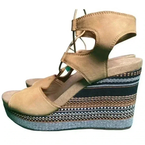 Lucky Brand Strappy Wedge Platform Shoes - 9.5 Like New Tan - Picture 15 of 15